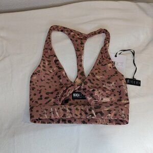 Beach Riot Leopard Print Sports Bra – Size Small, Metallic Finish